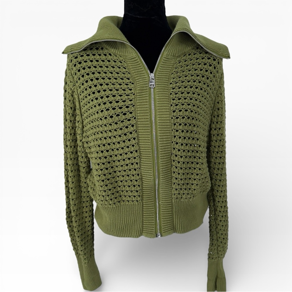 Varley Sage Green Knit Zip-Up Cardigan